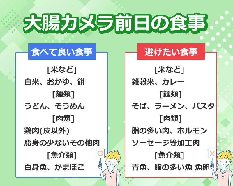 大腸カメラ前日に食べて良い食事と避けたい食事